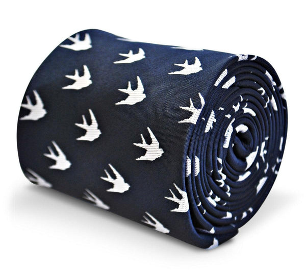 navy tie with swallow bird silhouette design